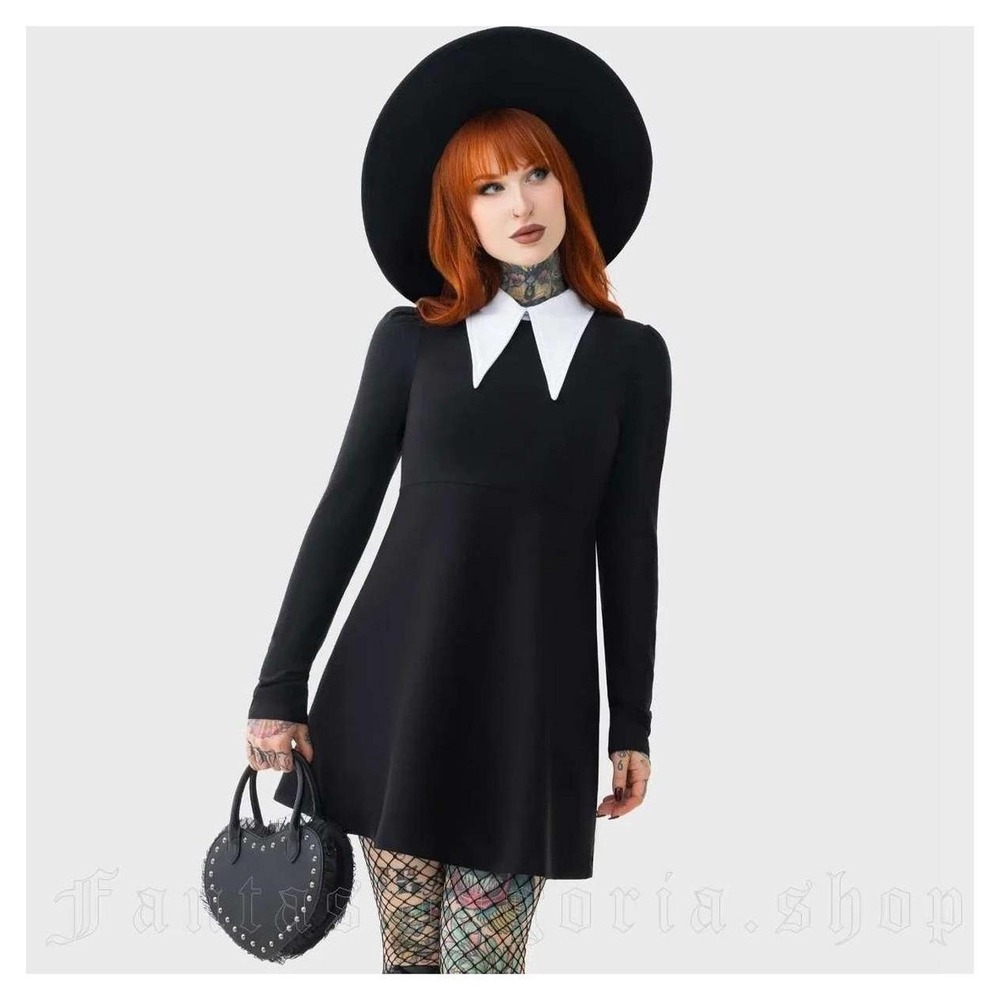Killstar Cathedral skater dress black with white collar